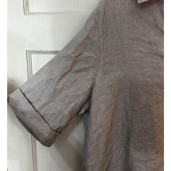 Antibes Blanc 100% Linen Tunic Top Minimalist Neutral Taupe Size 1X Lagenlook - Picture 6 of 7